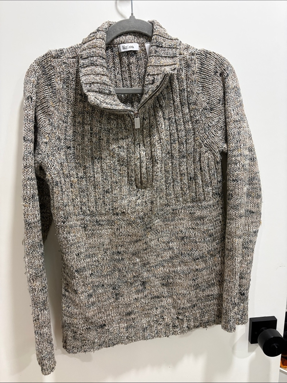 liz & co. Beige Speckled Quarter-Zip Men's Sweater